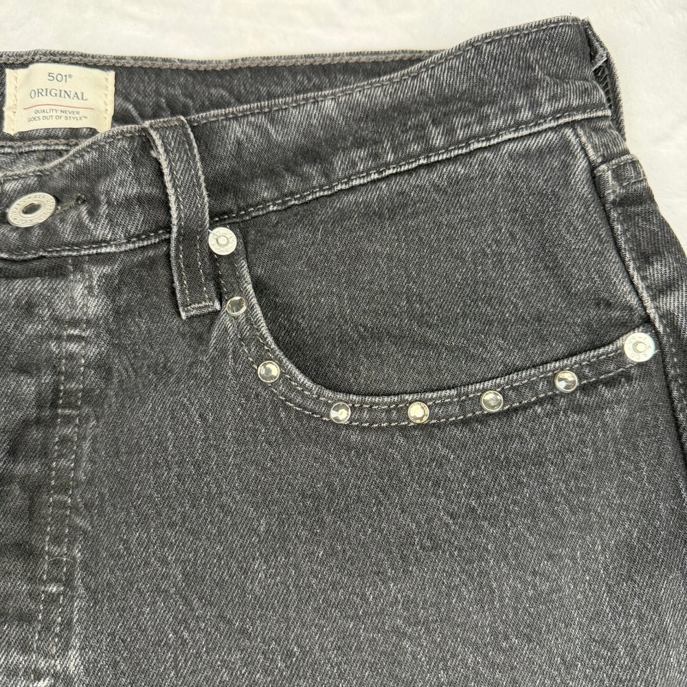 Levi's 501 Original Studded Jeans Black Y2K Alt Punk Grunge Straight Leg W31 L30 - Picture 5 of 9